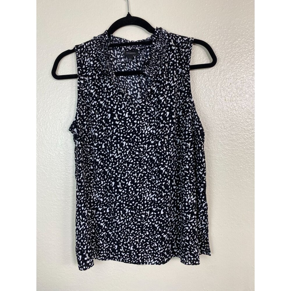 Talbots Womens Black White Sleeveless Blouse Top Size Large Lightweight Vacation